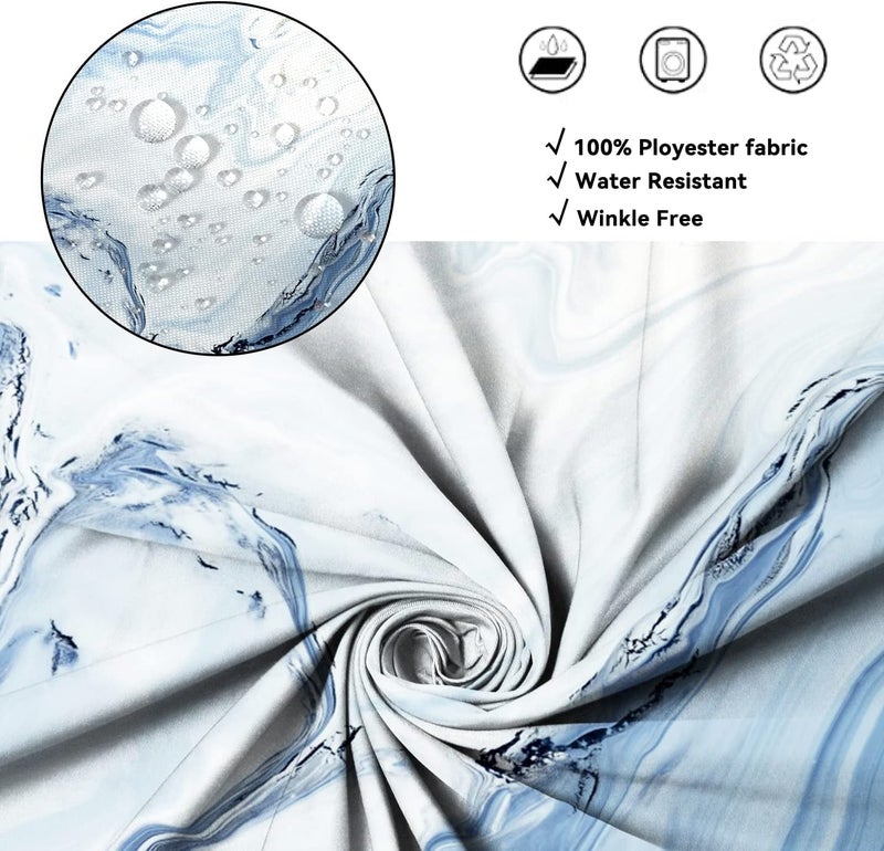 AWERT Blue Marble Shower Curtain - Waterproof for Bathroom Decor, Printed Washable With Hooks, 60x72 Inch - Image 3